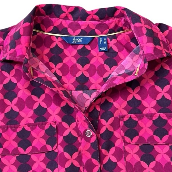 Denim & Co. Signature Roll Tab Sleeve Button Front Utility Tunic Brt Peony Geo - Picture 8 of 11